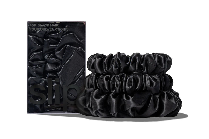 SLIP BACK TO BASICS BLACK MIDI/LARGE SCRUNCHIE SET